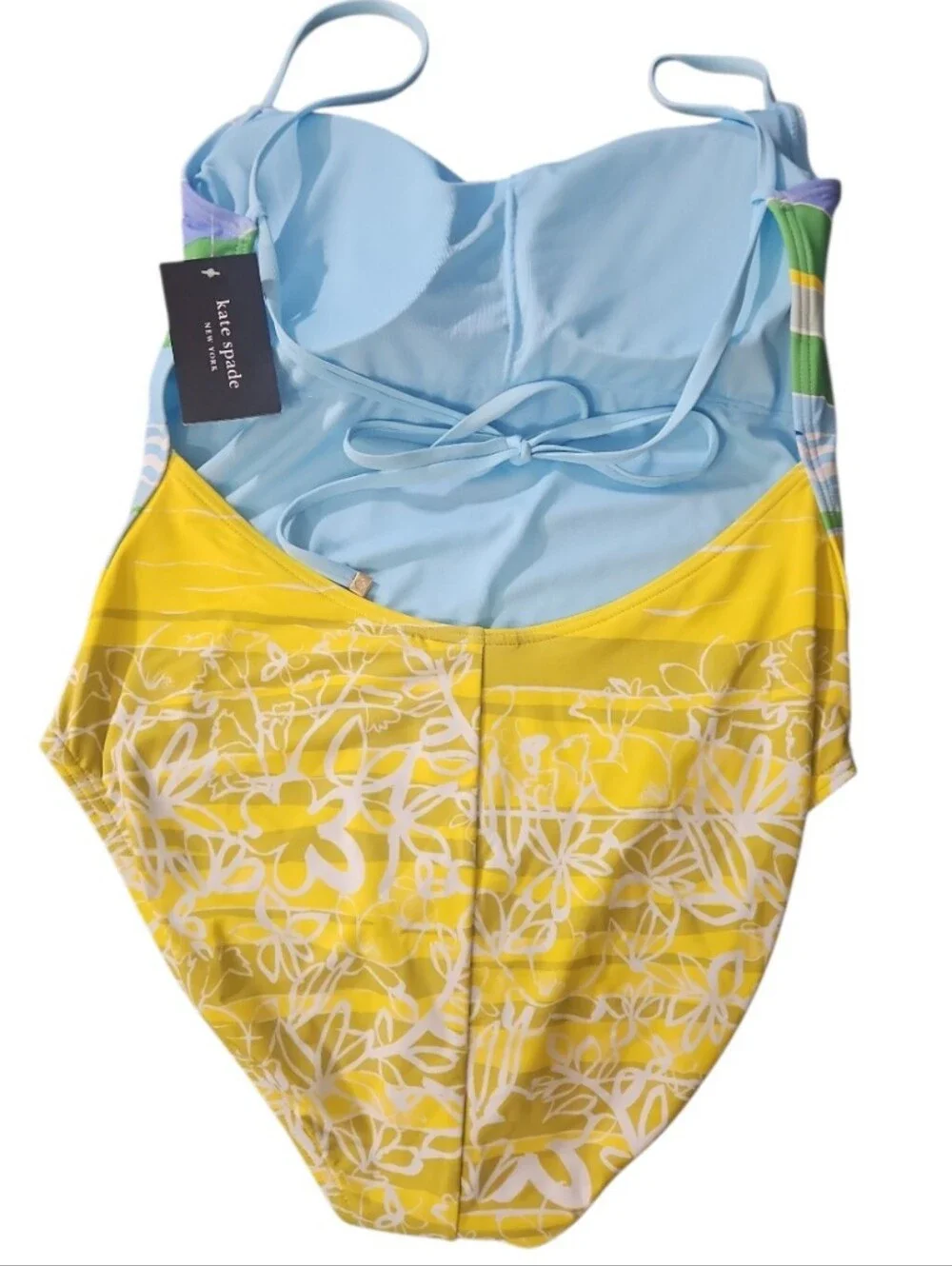 Kate Spade Summer Day Tie Back One Piece Swimsuit Multi Beach Graphic L NWT